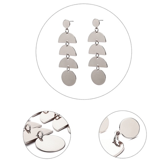 Jewelry - Silver Disc Chain Stud Earrings